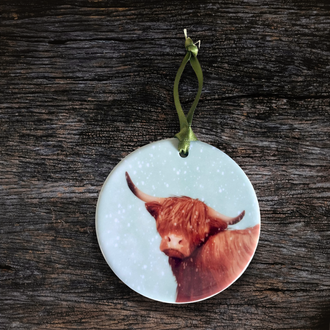 Highland Cow Ceramic Christmas Decoration