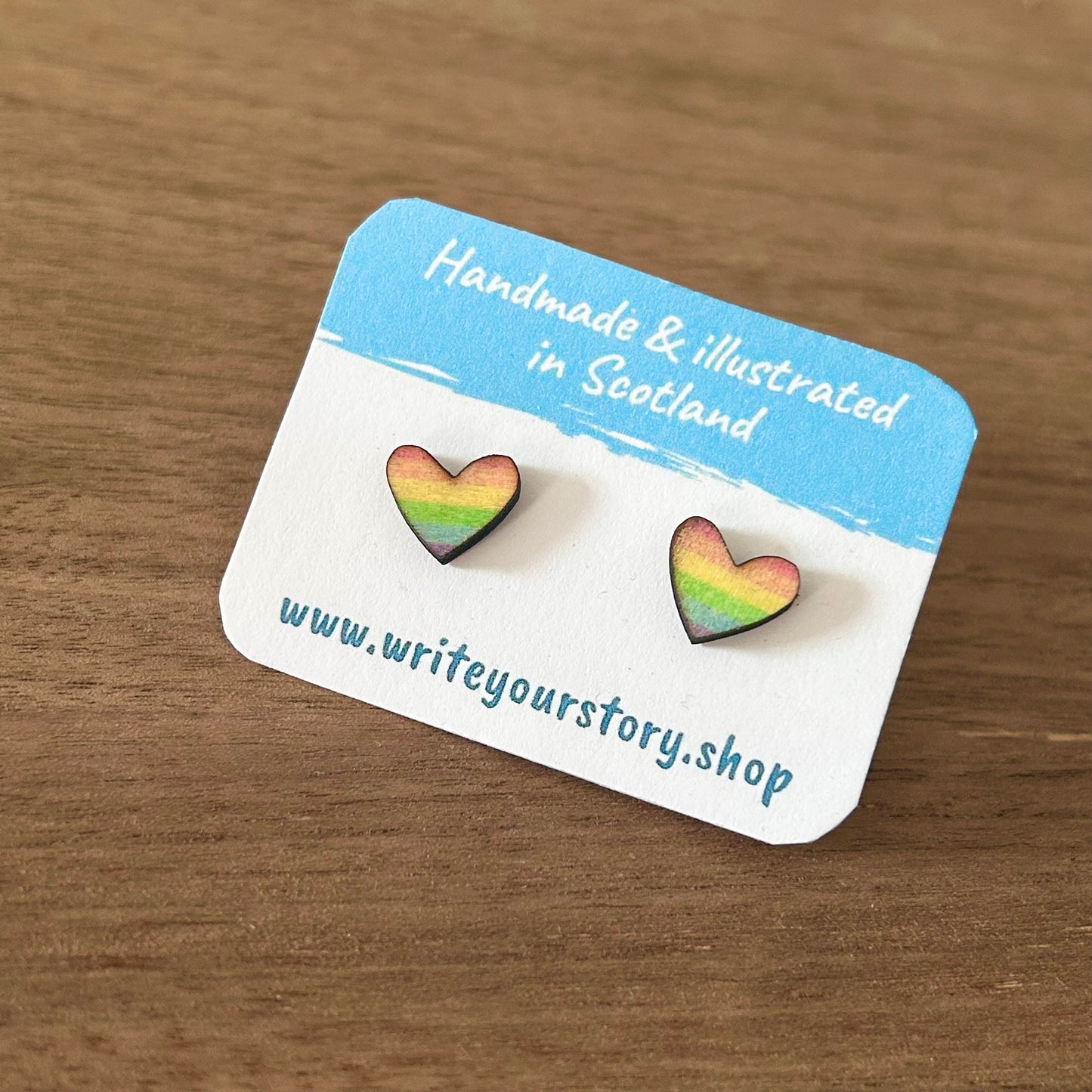 Rainbow Heart Wooden Studs