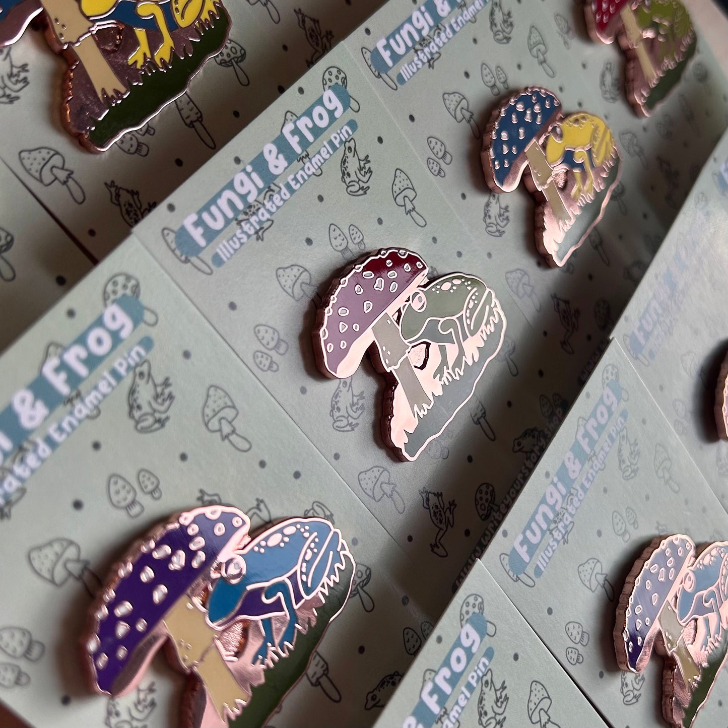 Blue Fungi & Frog Enamel Pin