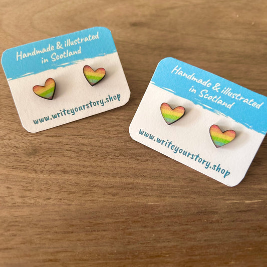 Rainbow Heart Wooden Studs
